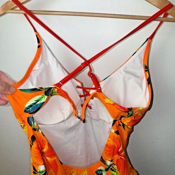 Cupshe XXL Orange Floral One Piece Bathing Suit - Picture 4 of 5